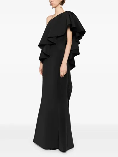Saiid Kobeisy Ruffled Scuba Long Dress In Black