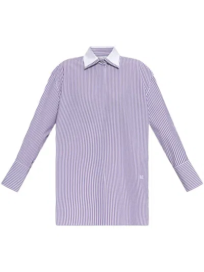 Max Mara Oversized Violet Striped Shirt In Poplin In Blue