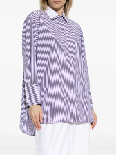 Max Mara Oversized Violet Striped Shirt In Poplin In Blue