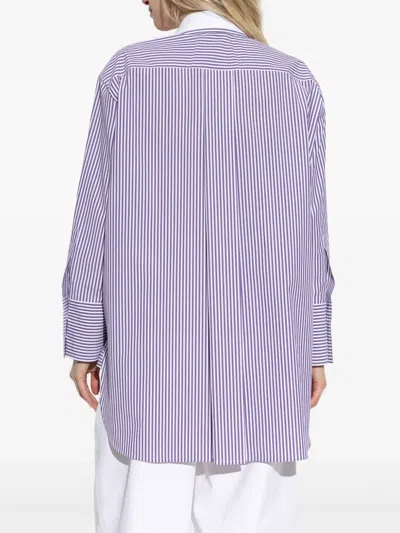 Max Mara Oversized Violet Striped Shirt In Poplin In Blue