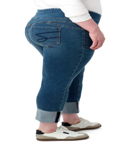 Seven7 Plus Size High Rise Pull On Jeans With High Cuff In Blue