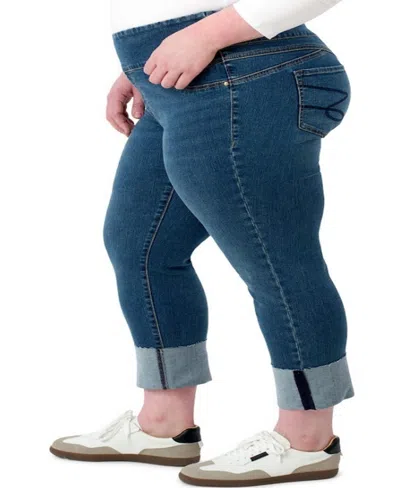 Seven7 Plus Size High Rise Pull On Jeans With High Cuff In Blue