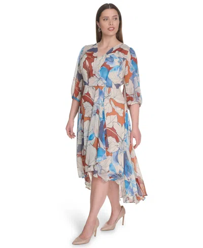 Calvin Klein Plus Size 3/4-sleeve Chiffon Midi Dress