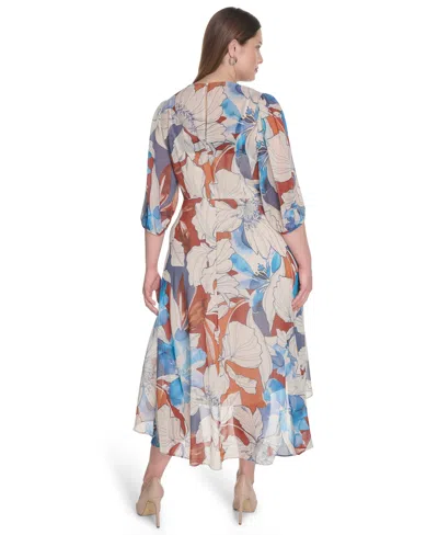 Calvin Klein Plus Size 3/4-sleeve Chiffon Midi Dress