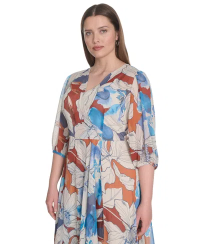 Calvin Klein Plus Size 3/4-sleeve Chiffon Midi Dress