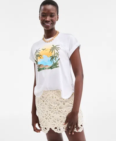 On 34th Women's Raglan Palm-print Shine T-shirt, Exclusively At Macy's