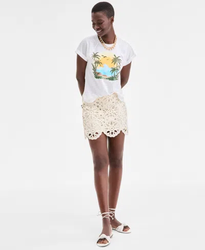 On 34th Women's Raglan Palm-print Shine T-shirt, Exclusively At Macy's
