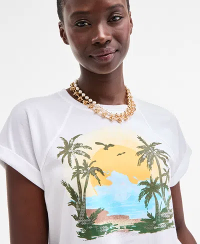 On 34th Women's Raglan Palm-print Shine T-shirt, Exclusively At Macy's