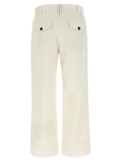 Brunello Cucinelli High-waisted Cotton-linen Pants With Monile Back Detail In White