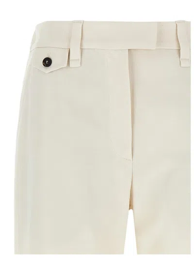 Brunello Cucinelli High-waisted Cotton-linen Pants With Monile Back Detail In White