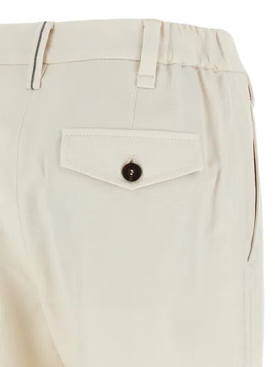 Brunello Cucinelli High-waisted Cotton-linen Pants With Monile Back Detail In White