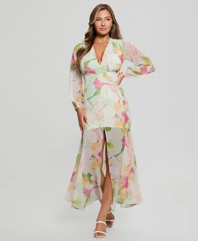 Guess Women'e Talia Tropical-print Front-slit Maxi Dress