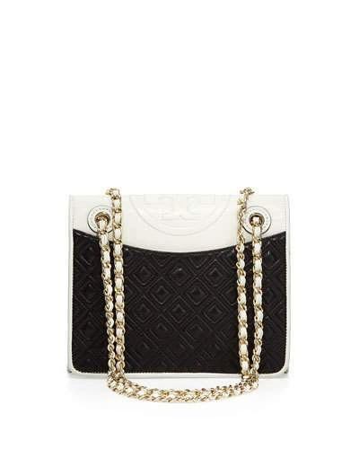 Tory Burch Fleming Quilted Napa Flap Bag In Black/white