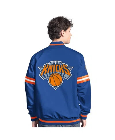Starter Men's Blue/orange New York Knicks Scout Full Snap Varsity Jacket In Blue
