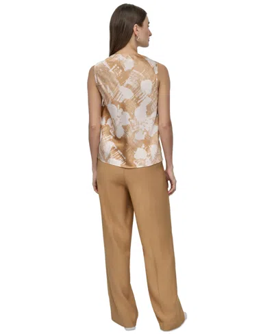 Dkny Petite Printed Sleeveless Cowlneck Top In Brown