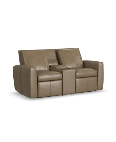 Flexsteel Aria 75" Fawn Leather Power Reclining Loveseat With Console