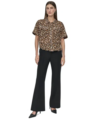 Dkny Petite Printed Short-sleeve Button-front Shirt