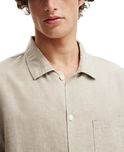 Cotton On Eli Linen Blend Short Sleeve Shirt In Green