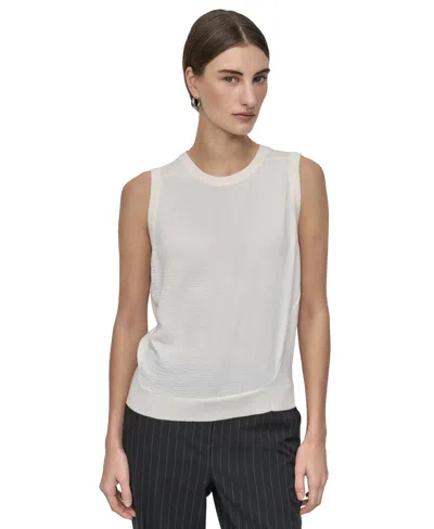 Dkny Petite Mixed-media Sleeveless Crewneck Top