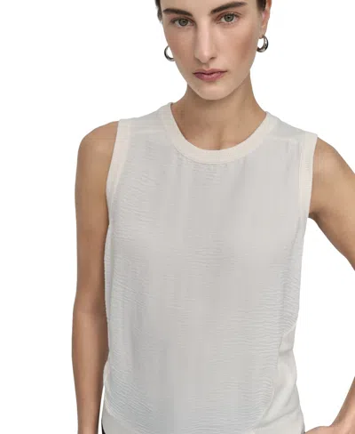 Dkny Petite Mixed-media Sleeveless Crewneck Top
