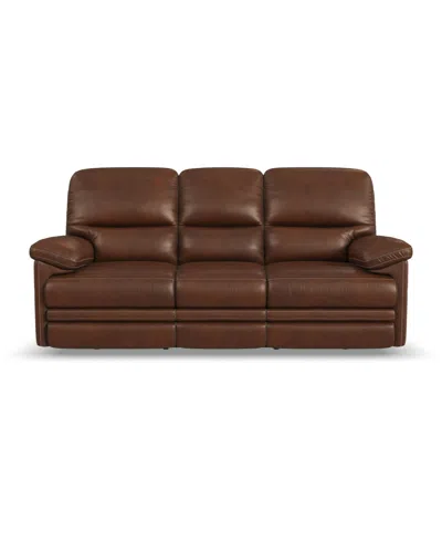 Flexsteel David 85" Pecan Leather Power Reclining Sofa