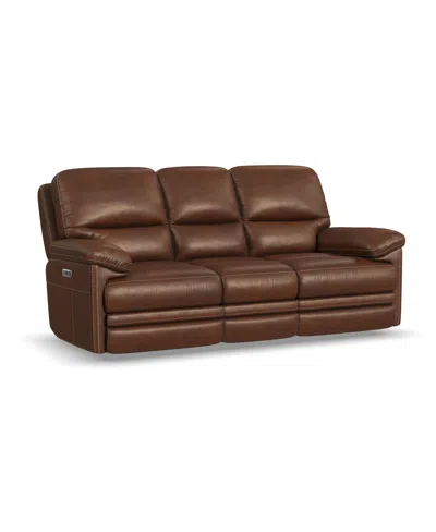 Flexsteel David 85" Pecan Leather Power Reclining Sofa