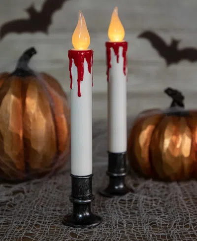 Northlight Led Dripping Blood Halloween Taper Candles With Timer, Set Of 2 In Multi