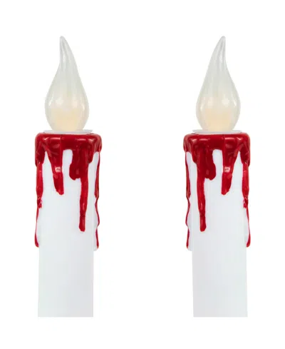 Northlight Led Dripping Blood Halloween Taper Candles With Timer, Set Of 2 In Multi