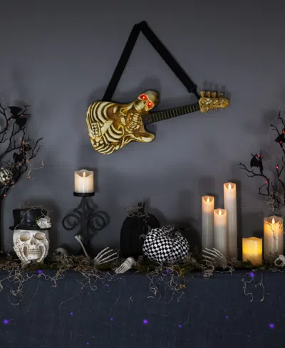 Northlight 22.75" Lighted Rockin' Skeleton Guitar With Sound Halloween Decoration In Gold