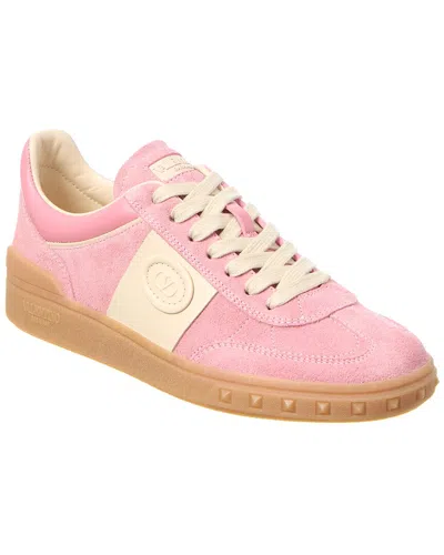 Valentino Round Toe Suede Sneakers With Stud Detail