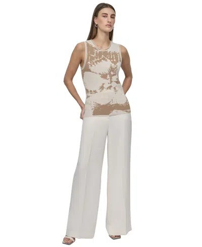 Dkny Petite Printed Sleeveless Knit Top In Brown