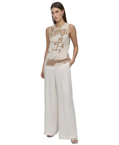 Dkny Petite Printed Sleeveless Knit Top In Brown