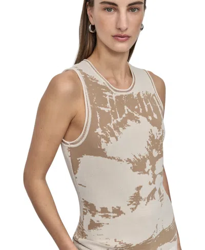 Dkny Petite Printed Sleeveless Knit Top In Brown