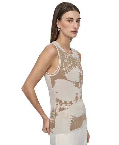 Dkny Petite Printed Sleeveless Knit Top In Brown