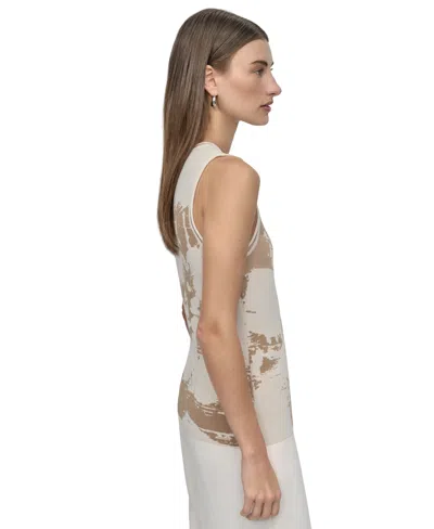 Dkny Petite Printed Sleeveless Knit Top In Brown