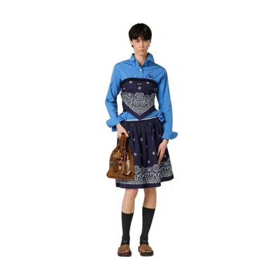 Miu Miu Cornflower Print Slubbed Poplin Skirt In Blue