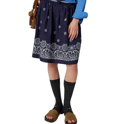 Miu Miu Cornflower Print Slubbed Poplin Skirt In Blue