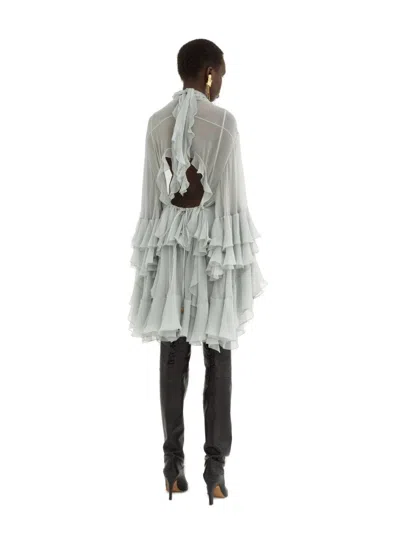 Chloé Mini Ruffled Dress In Silk Mousseline In Gray