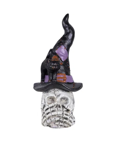Northlight 22.75in Skull In Witch Hat With Black Cat Halloween Decoration In Multi