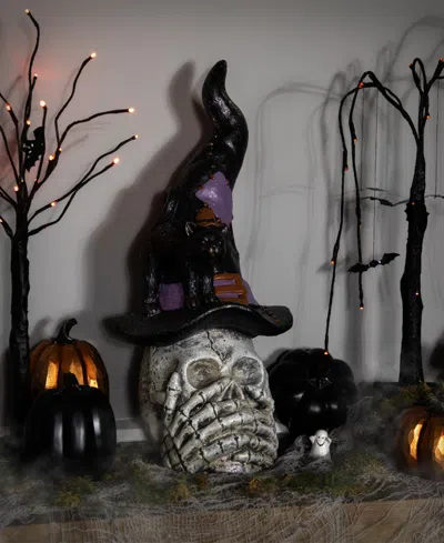 Northlight 22.75in Skull In Witch Hat With Black Cat Halloween Decoration In Multi