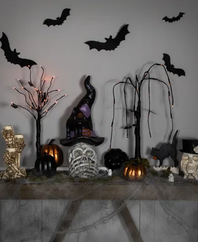 Northlight 22.75in Skull In Witch Hat With Black Cat Halloween Decoration In Multi
