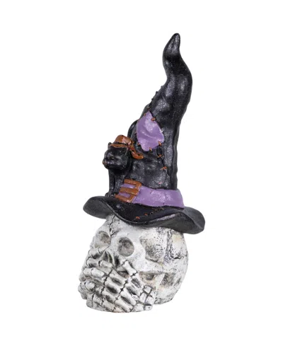 Northlight 22.75in Skull In Witch Hat With Black Cat Halloween Decoration In Multi