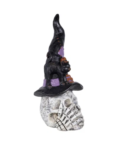 Northlight 22.75in Skull In Witch Hat With Black Cat Halloween Decoration In Multi