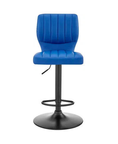 Armen Living Bardot Adjustable Faux Leather Swivel Bar Stool In Blue