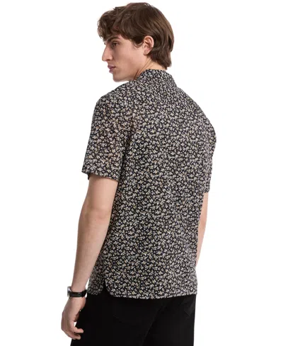 Michael Kors Men's Relaxed Fit Short Sleeve Floral Print Button-front Camp Shirt In Black