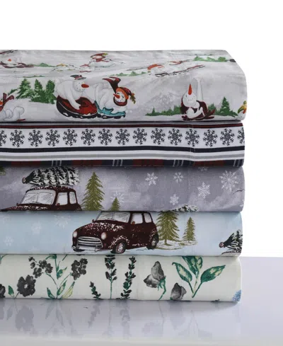 Tribeca Living Holiday Printed Cotton Flannel Extra Deep 4-pc. Sheet Set, King In Multi