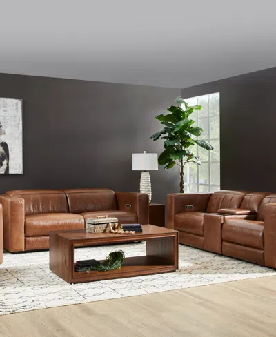 Flexsteel Austin 84" Chestnut Leather Power Reclining Loveseat With Console