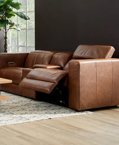 Flexsteel Austin 84" Chestnut Leather Power Reclining Loveseat With Console