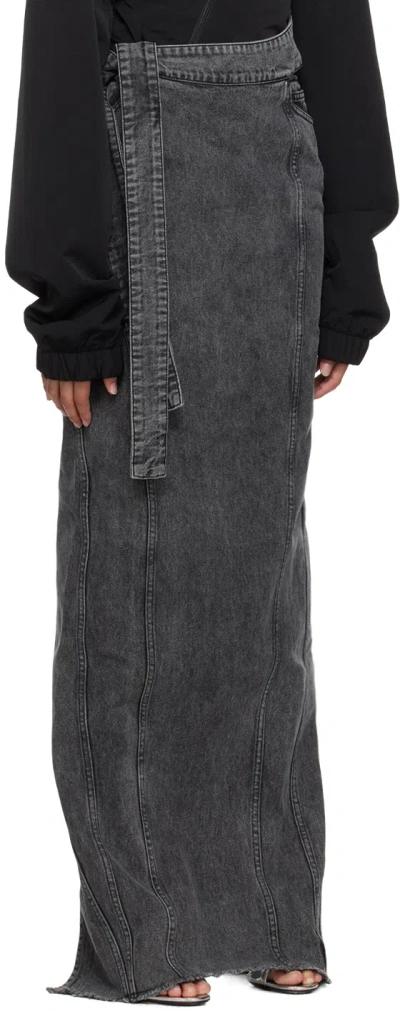Jade Cropper Gray Cutout Denim Maxi Skirt In Black