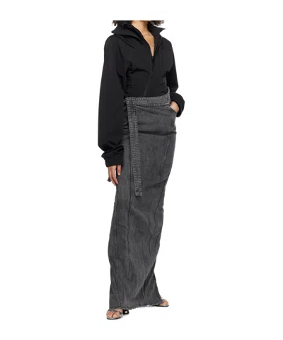 Jade Cropper Gray Cutout Denim Maxi Skirt In Black